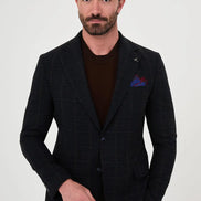 Checkered Dark Blue Wool Blazer