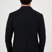 Dark Blue Checkered Wool Blazer 