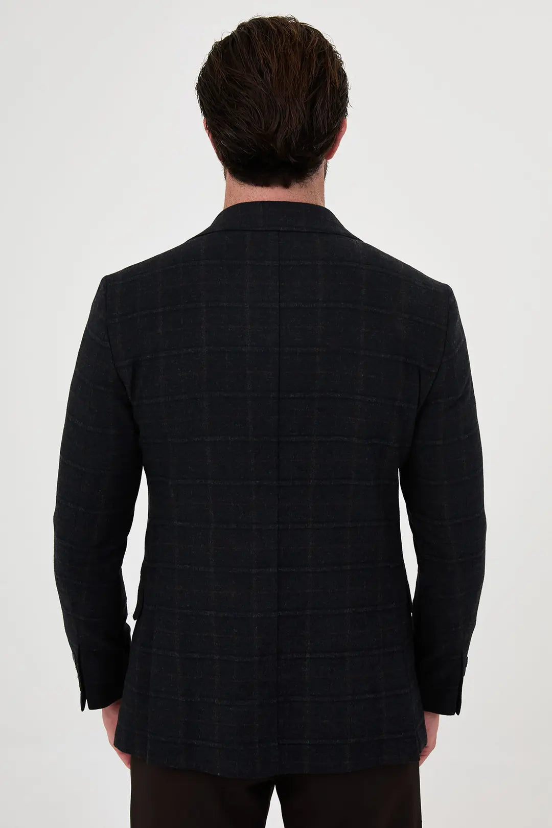 Dark Blue Checkered Wool Blazer 