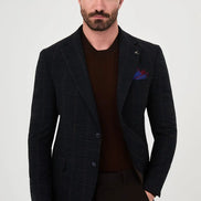 Checkered Wool Blazer Dark Blue