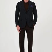 Checkered Wool Blazer Dark Blue