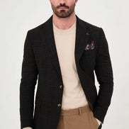 Checkered Wool Blazer Dark Brown