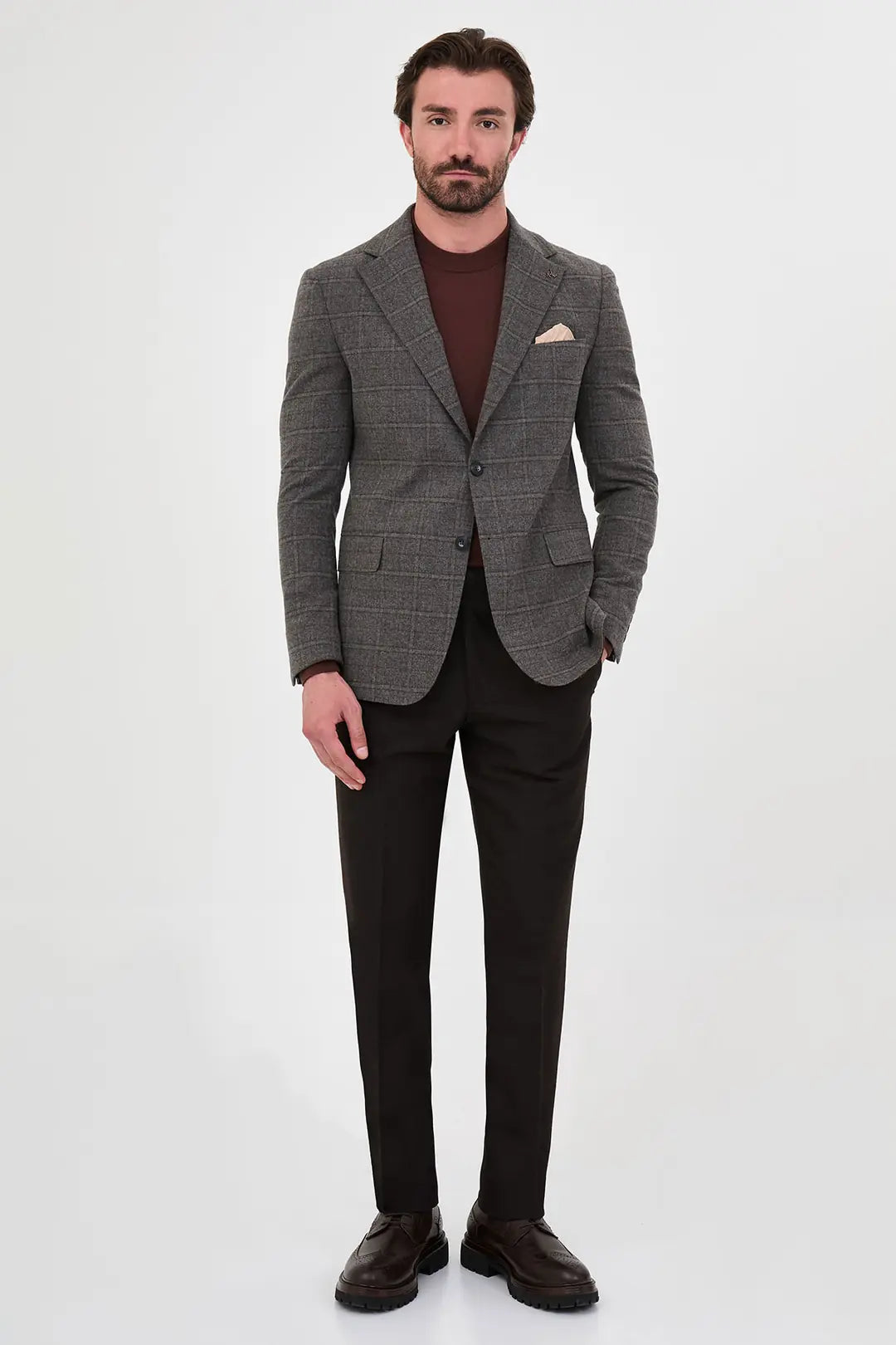 grey and black checkered blazer