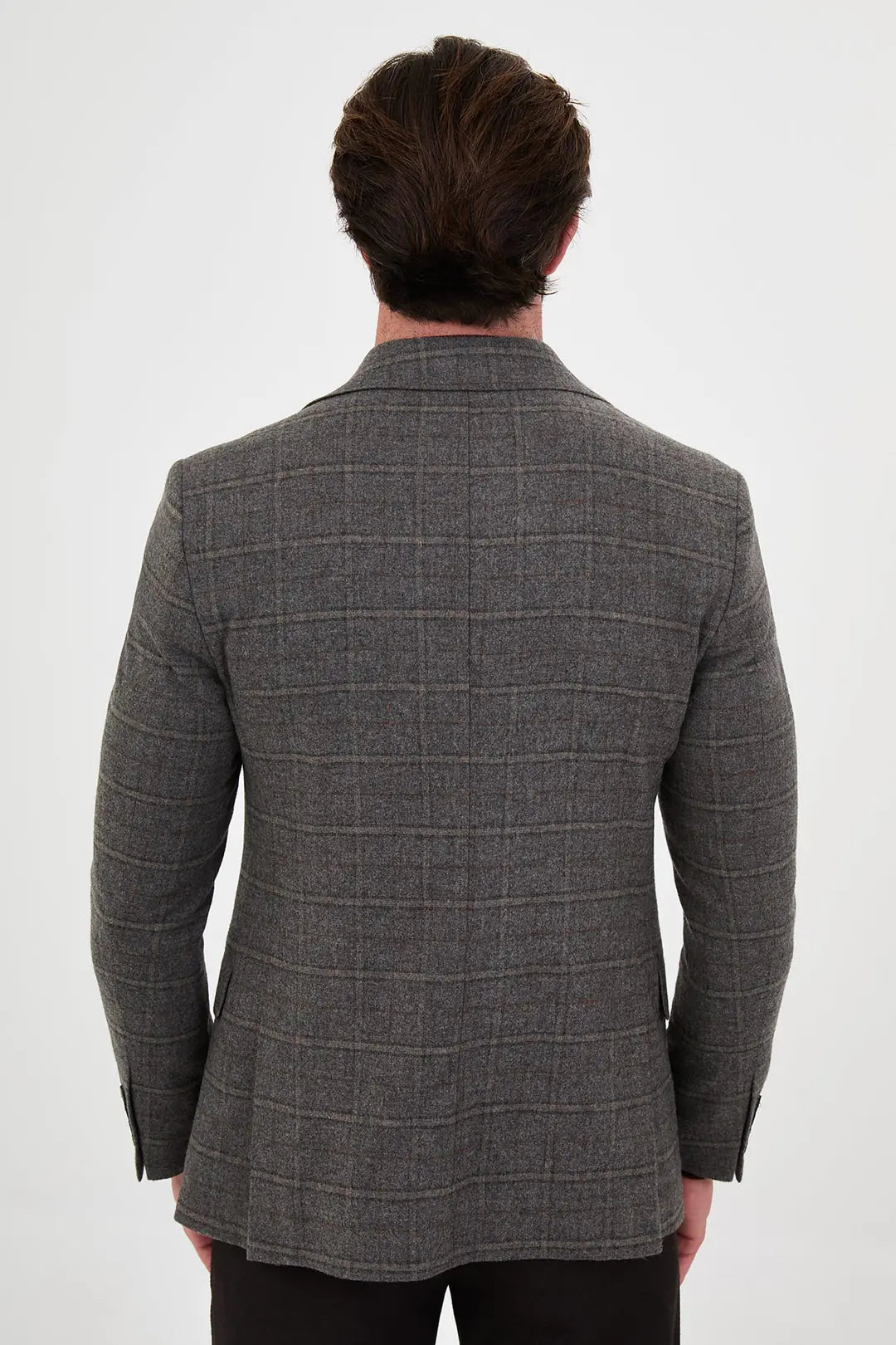 dark gray windowpane plaid blazer