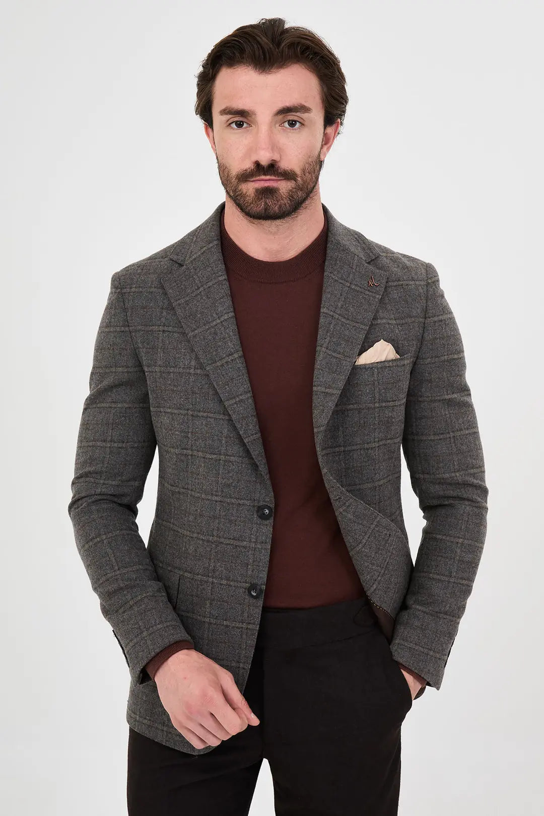 Checkered Wool Blazer Dark Gray