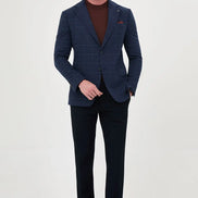 navy blue windowpane plaid blazer