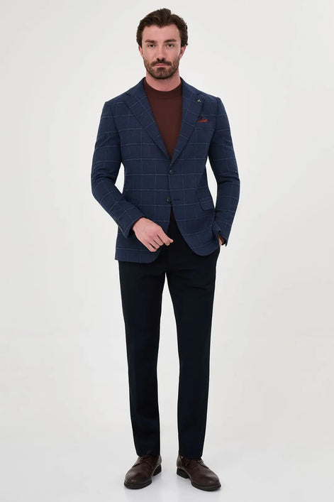navy blue windowpane plaid blazer