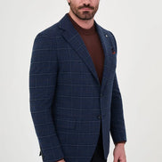 navy blue windowpane plaid blazer