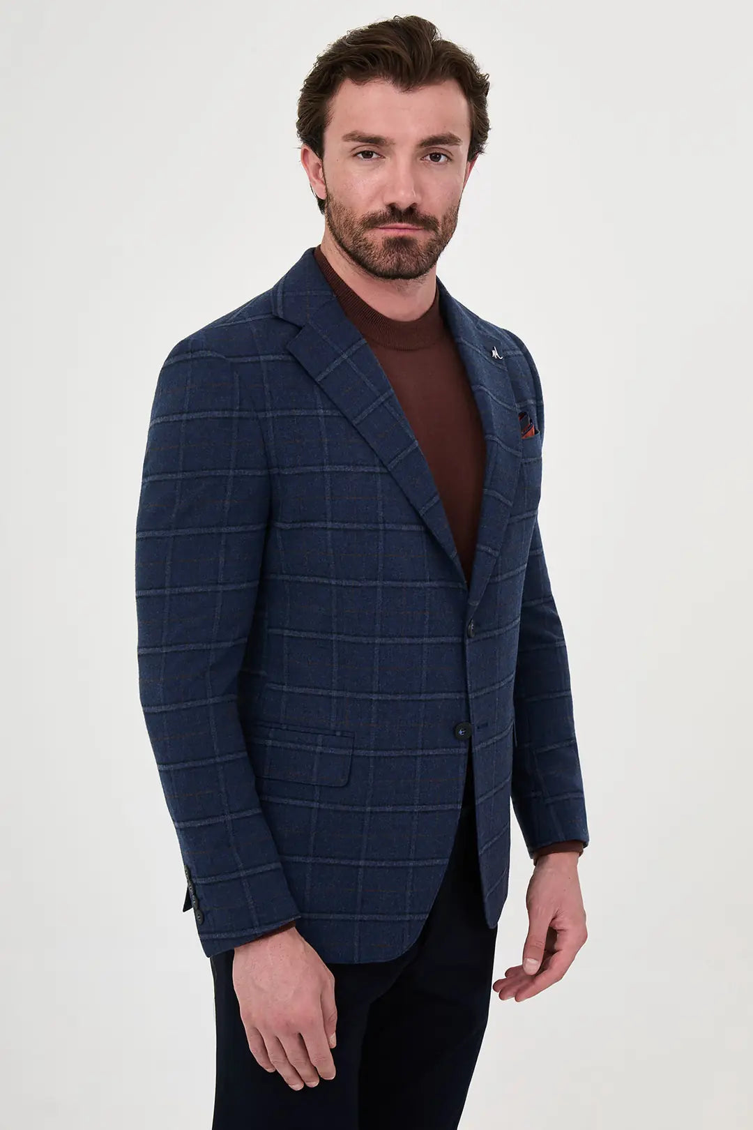 navy blue windowpane plaid blazer