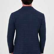 navy blue windowpane plaid blazer