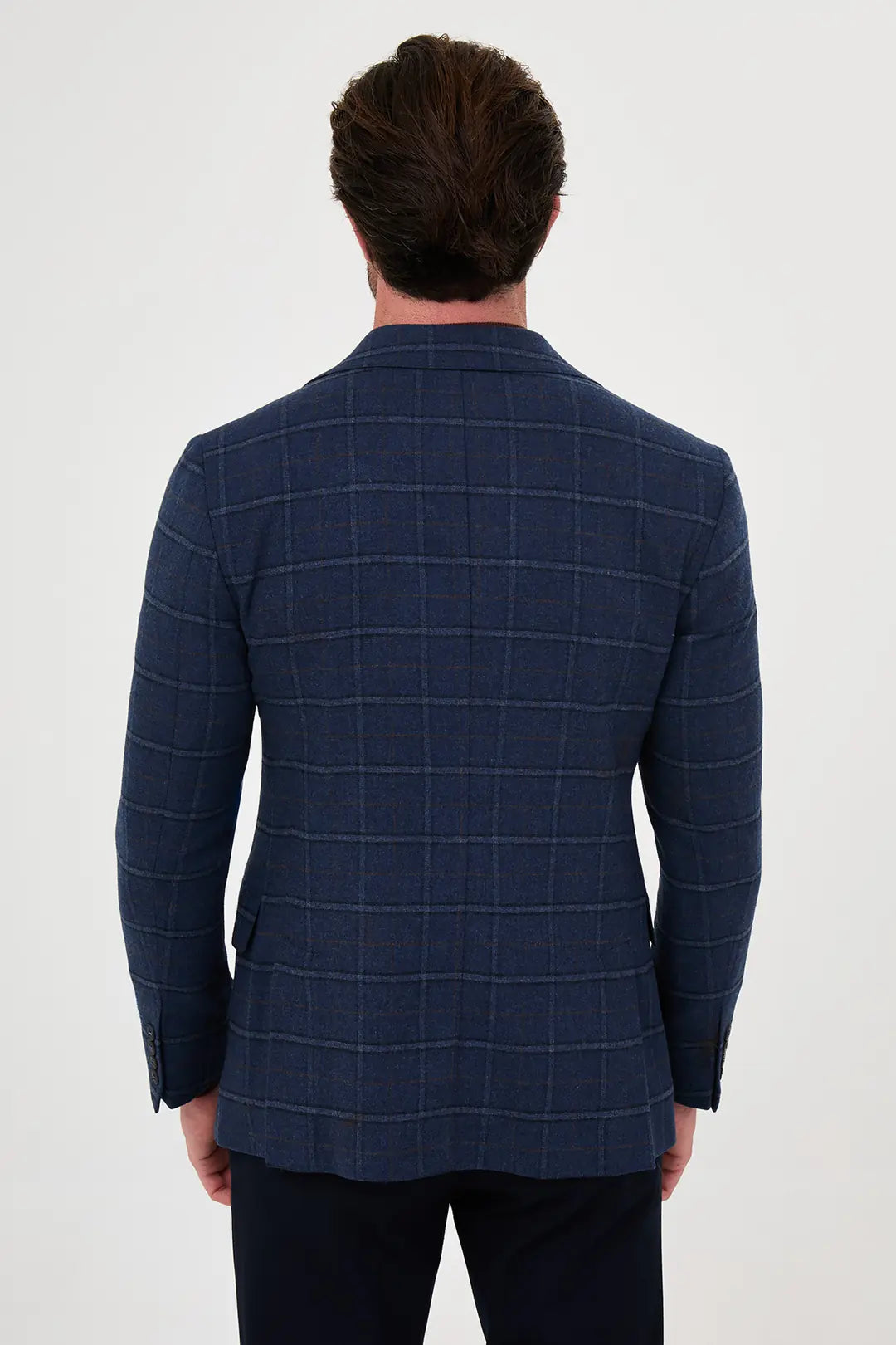 navy blue windowpane plaid blazer