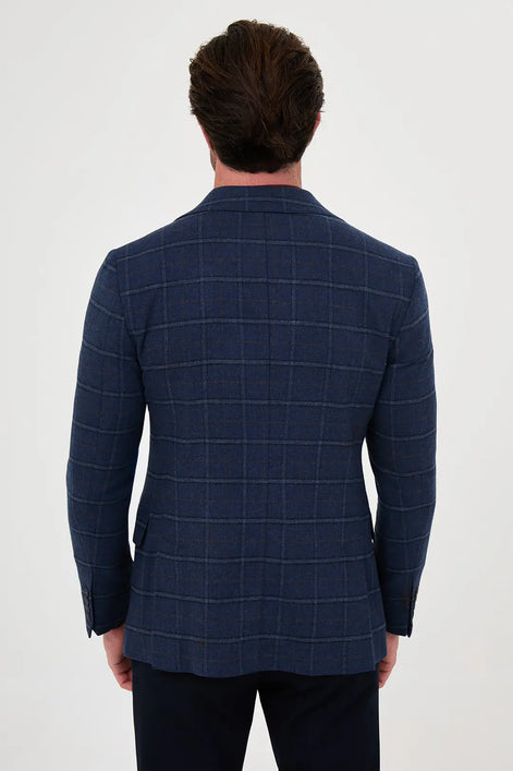navy blue windowpane plaid blazer