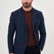 Checkered Wool Blazer Navy Blue