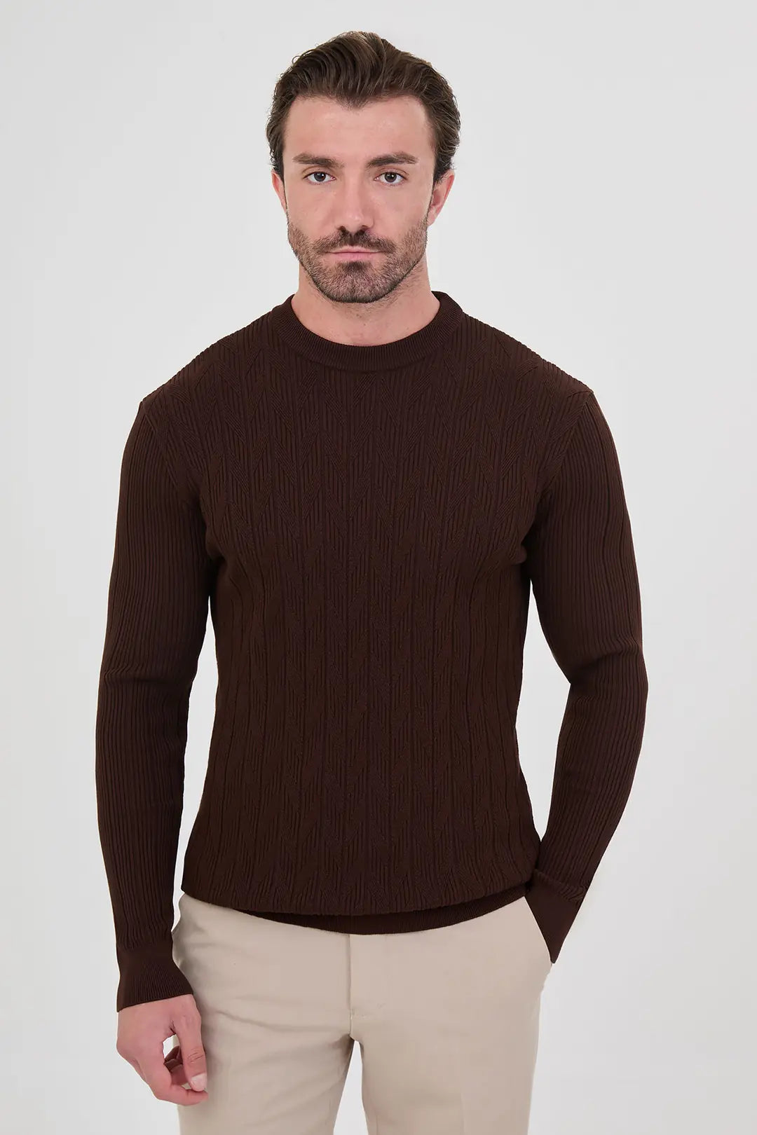 Coffee Chevron Knit Sweater