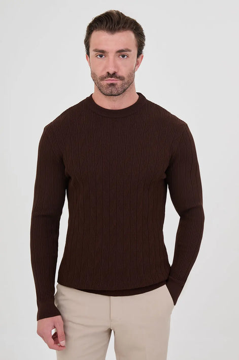 Coffee Chevron Knit Sweater