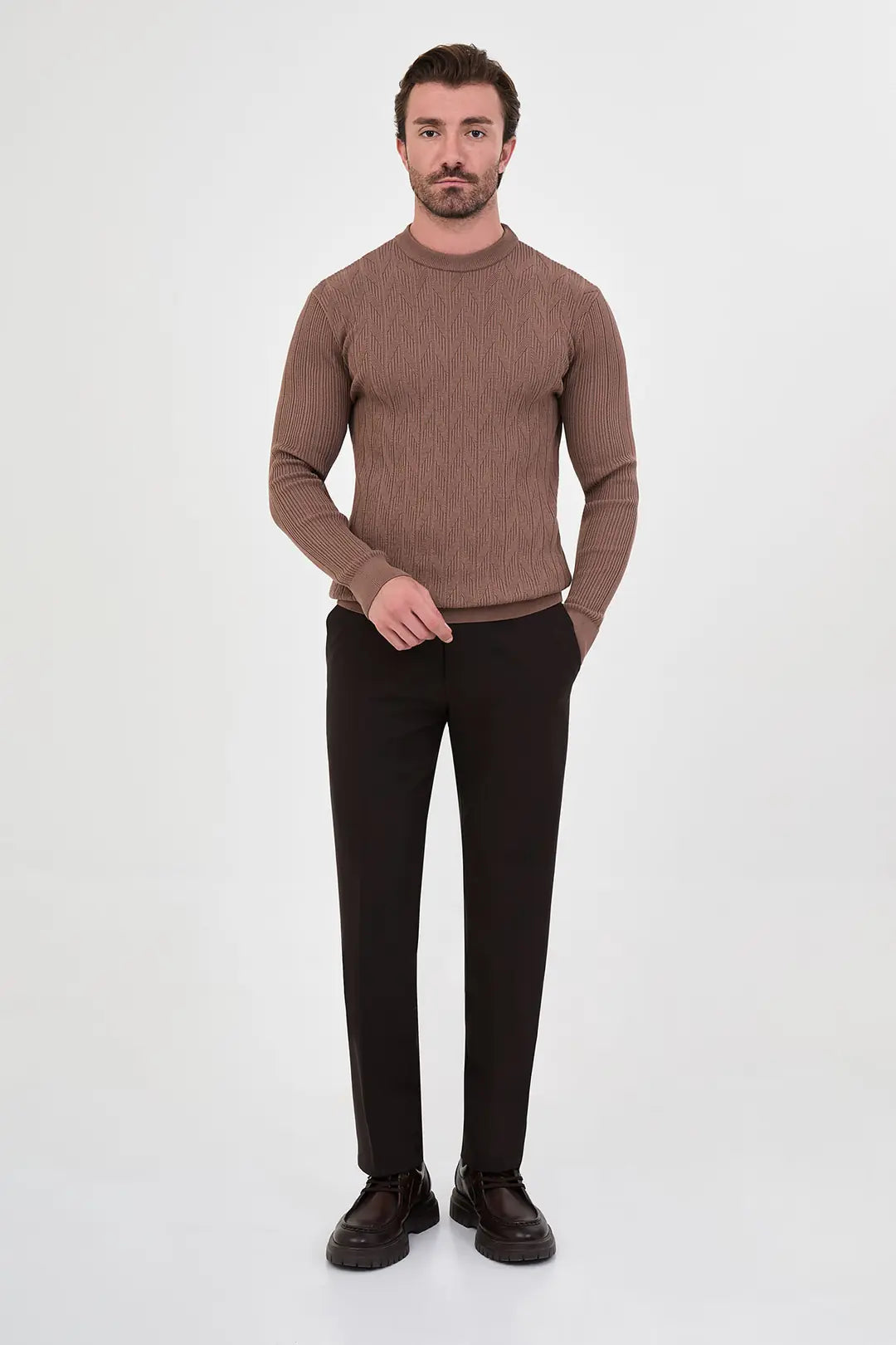 Brown Chevron Knit Sweater