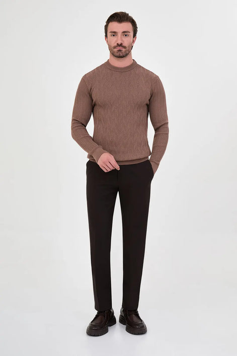 Brown Chevron Knit Sweater