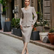 Beige Wool Skirt Suit