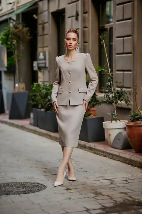 Beige Wool Skirt Suit