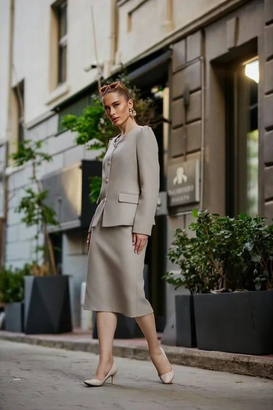 Beige Wool Skirt Suit