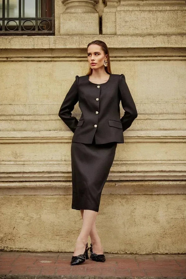 Black Wool Skirt Suit