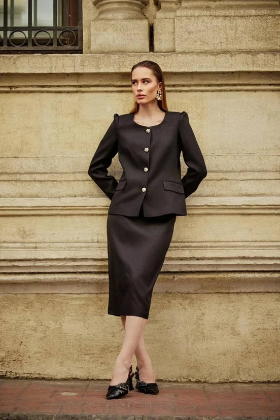 Black Wool Skirt Suit