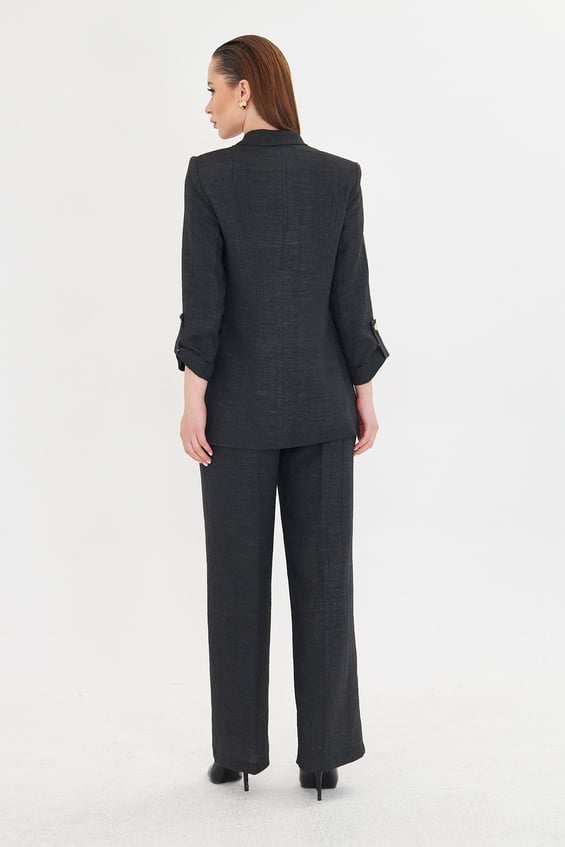 embossed linen black suit
