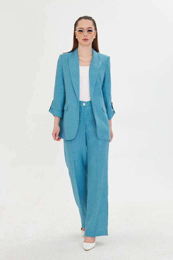 Embossed Linen Blue Suit