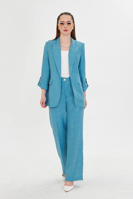 Embossed Linen Blue Suit