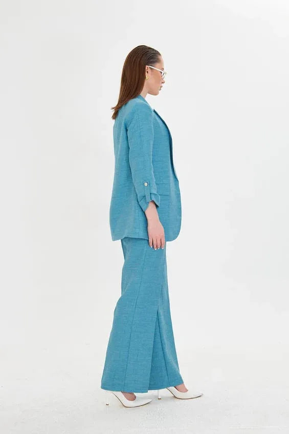 Embossed Linen Blue Suit