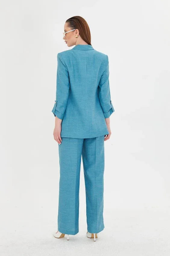 Embossed Linen Blue Suit