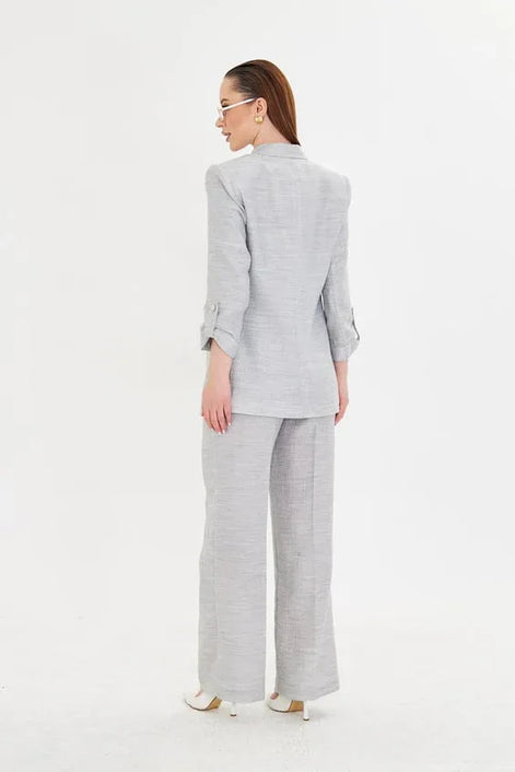 gray checkered suit