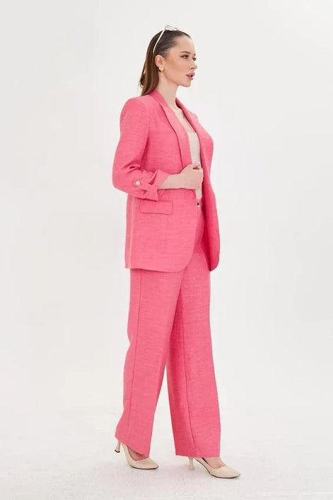 Embossed Linen Pink Suit for Women