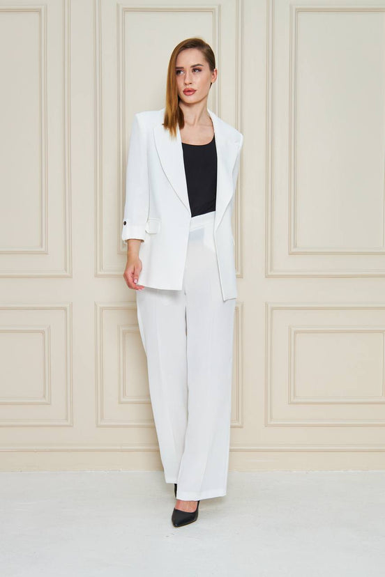 Off White Crepe Suit for Women