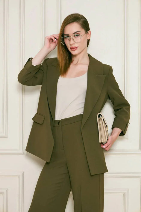 Olive Green Crepe Suit