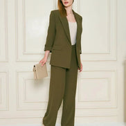 Olive Green Crepe Suit