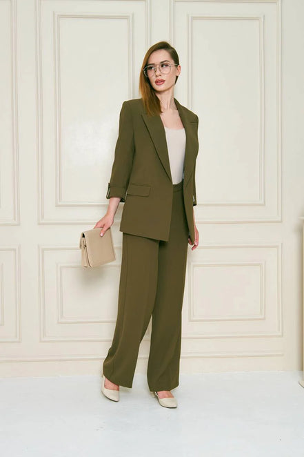Olive Green Crepe Suit
