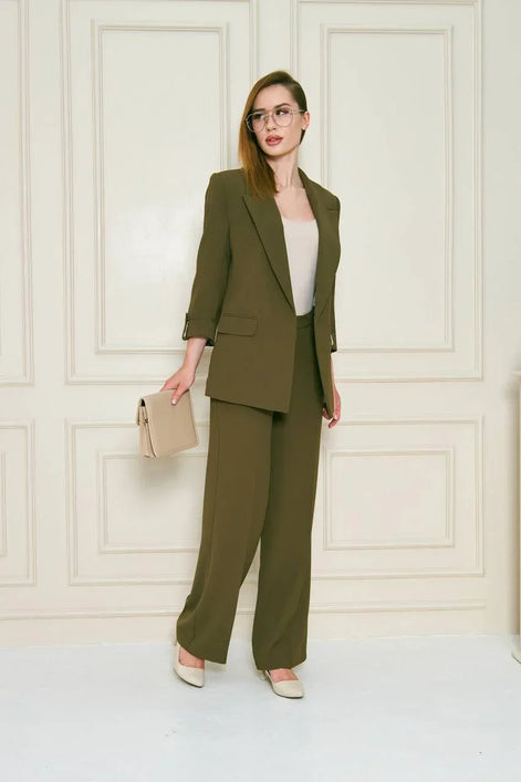 Olive Green Crepe Suit