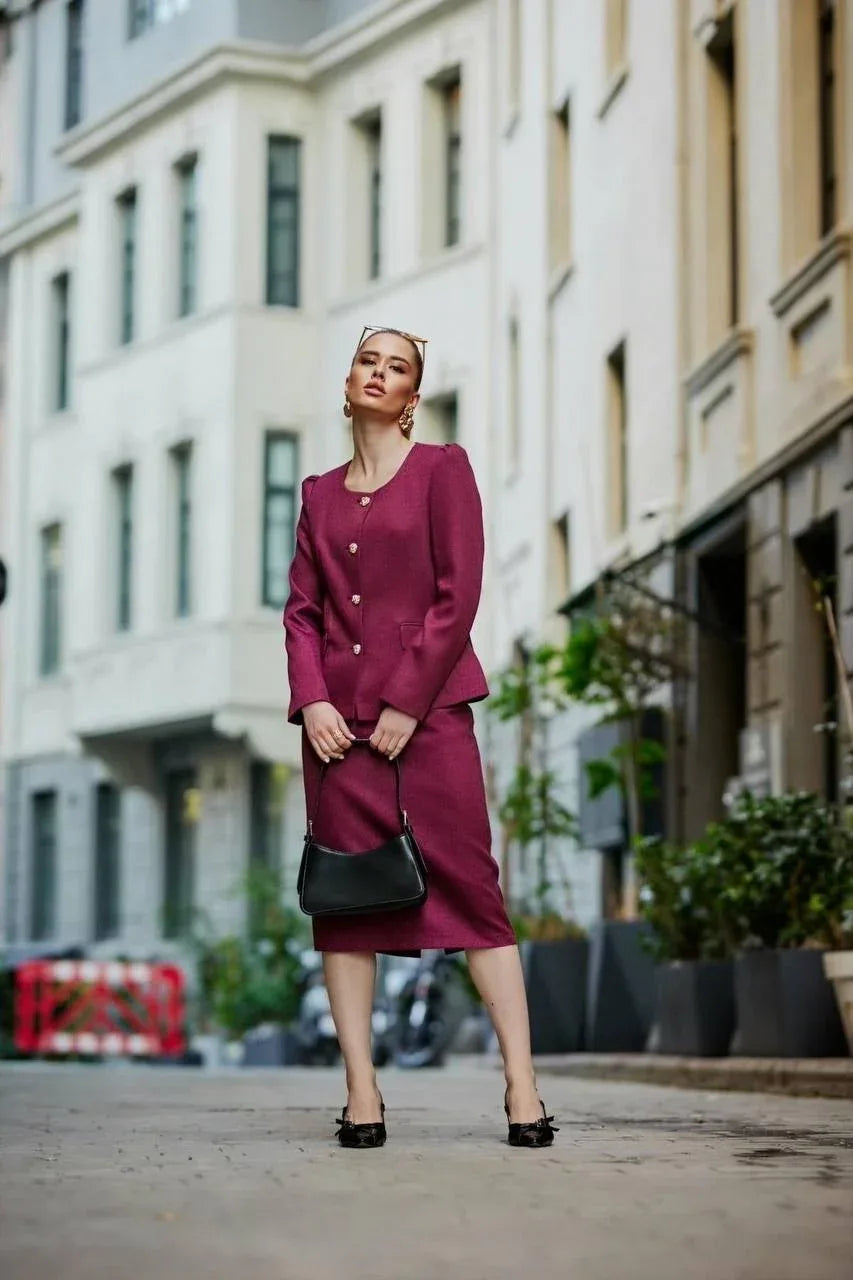 Plum Purple Wool Skirt Suit