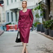 Plum Purple Wool Skirt Suit