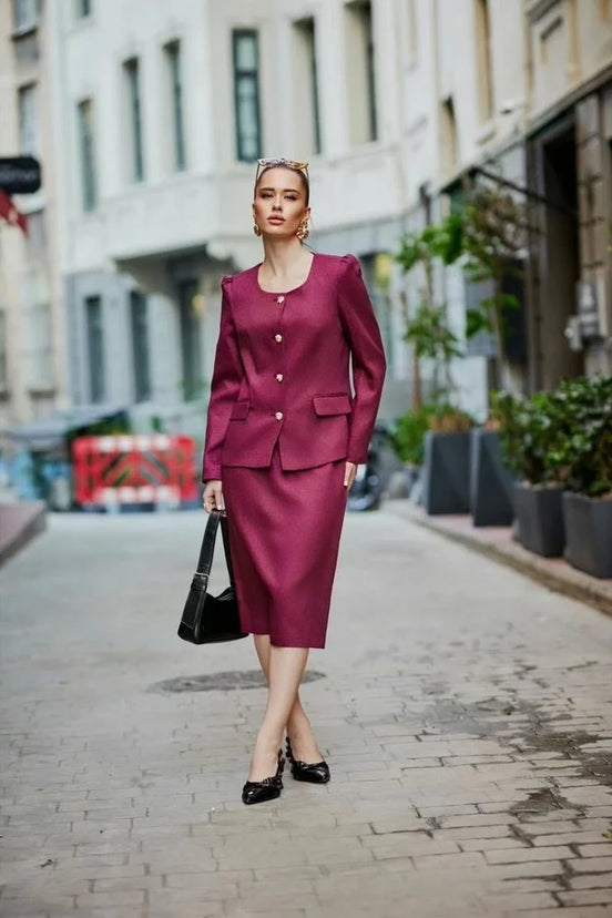 Plum Purple Wool Skirt Suit
