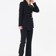 Black Belted Blazer Suit Set