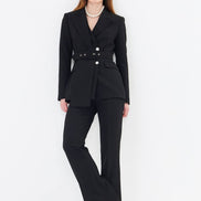 Professional Black Belted Blazer Suit Set