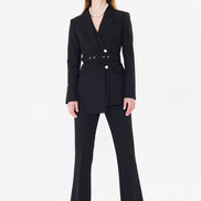 Professional Black Belted Blazer Suit Set