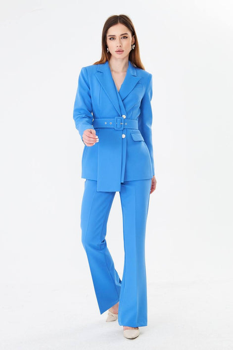 Professional Blue Belted Blazer Suit Set