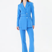 Professional Blue Belted Blazer Suit Set