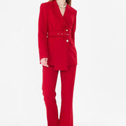 Red Belted Blazer Suit Set