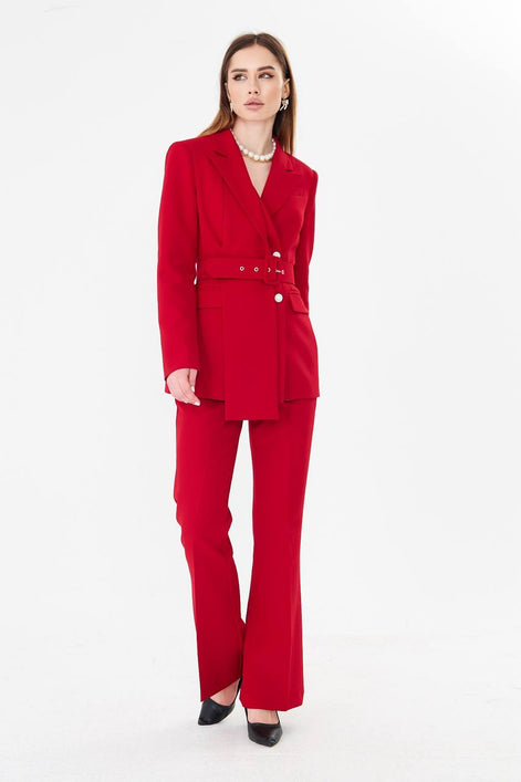 Red Belted Blazer Suit Set
