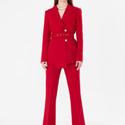 Professional Red Belted Blazer Suit Set