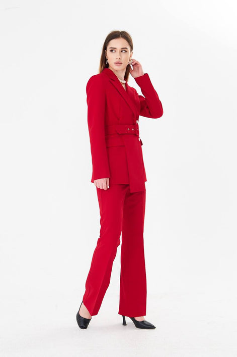 Women Red Belted Suit